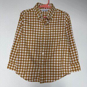 Janie And Jack Mustard & White Gingham Button-Up Shirt Cotton Long Sleeve Size 3